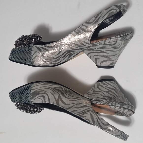 ROS Hommerson EUC shiny sparkle beaded grey zebra print comfort heels 8M - Picture 7 of 10